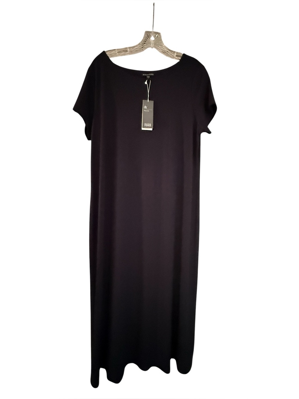 Eileen Fisher Ballet Neck Short Sleeve Navy Dress Size L NWT